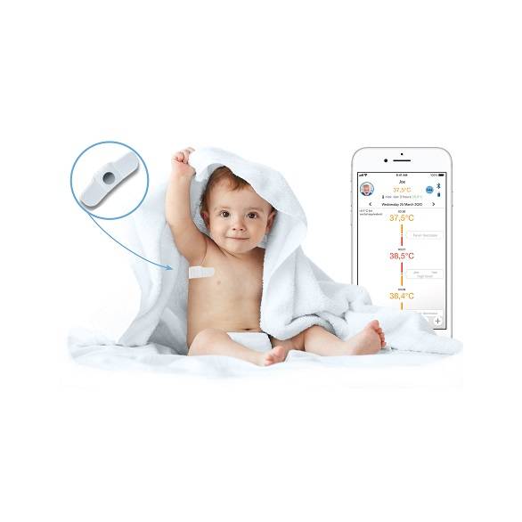 Rätiku sees istuv imik, kaenla all isekinnituv termomeeter ja kõrval mobiil